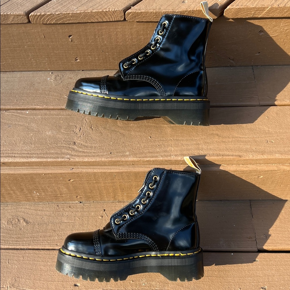 Dr. Martens Black Vegan Sinclair Zip Platform Boots with Yellow Stitching - Picture 6 of 7